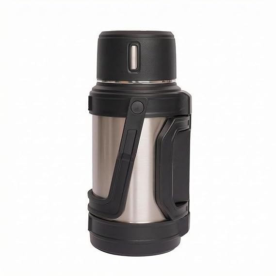 Side Handle Stainless Steel Water Bottle Screw-on Lid Thermos Type Bottle Wide Base Drinkware Portable, Stainless Steel, 2L